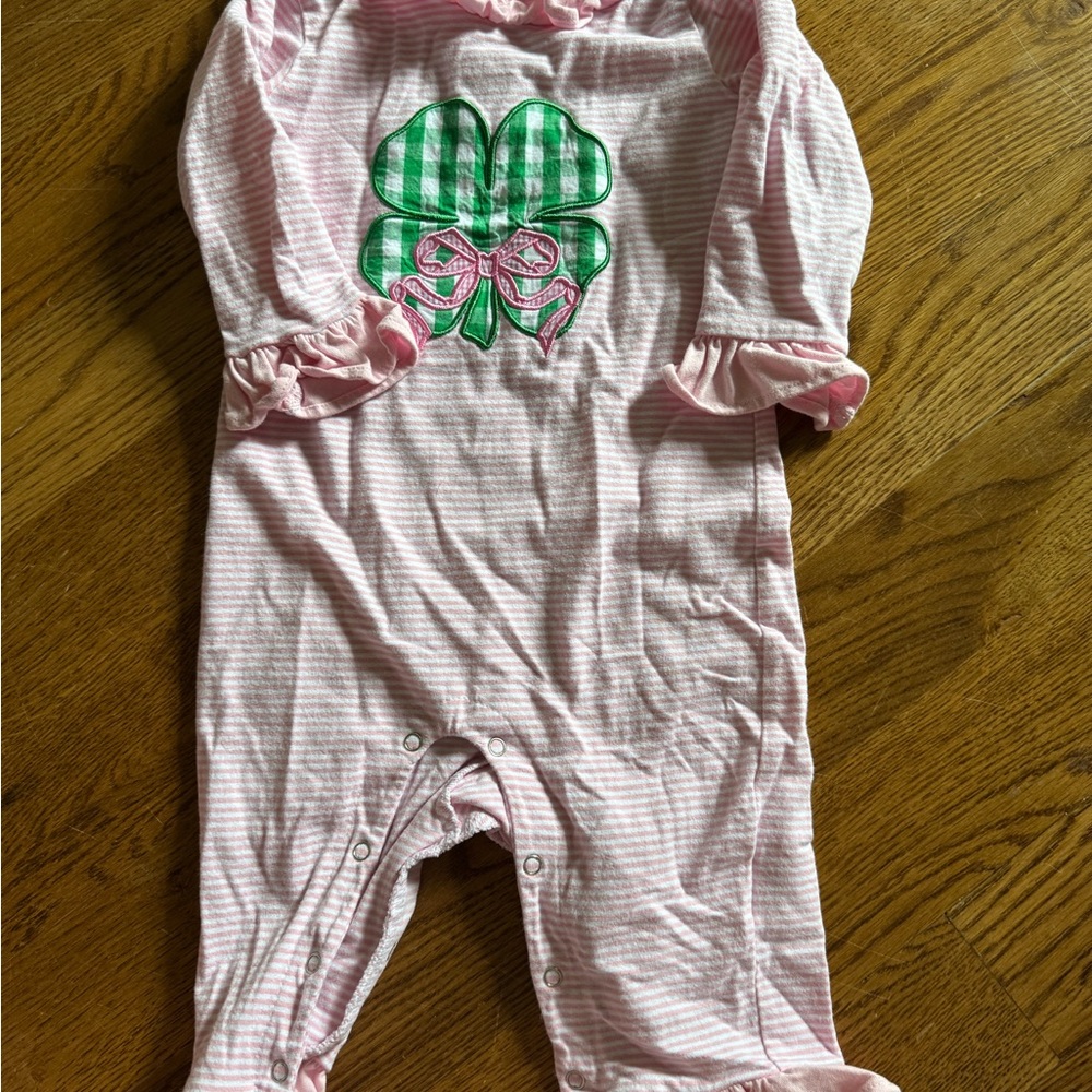 Pink Striped Kids One Piece with Green Bow